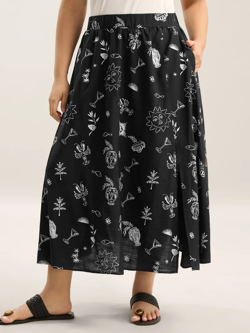 Sunny Dance Printed Slit Maxi Skirt