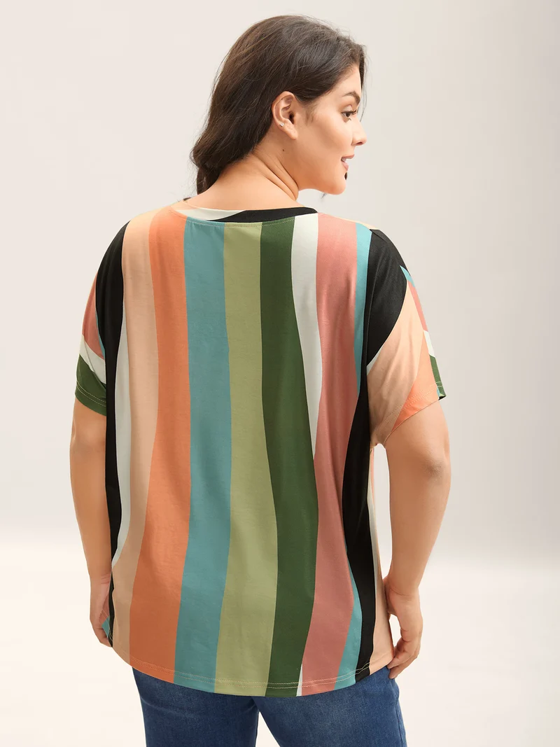 Stretchy Colorful Irregular Stripes T-Shirt