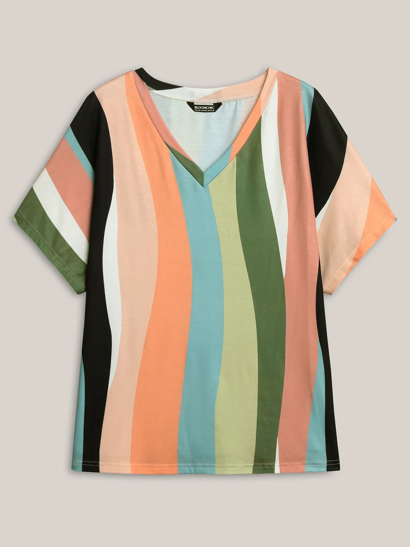 Stretchy Colorful Irregular Stripes T-Shirt