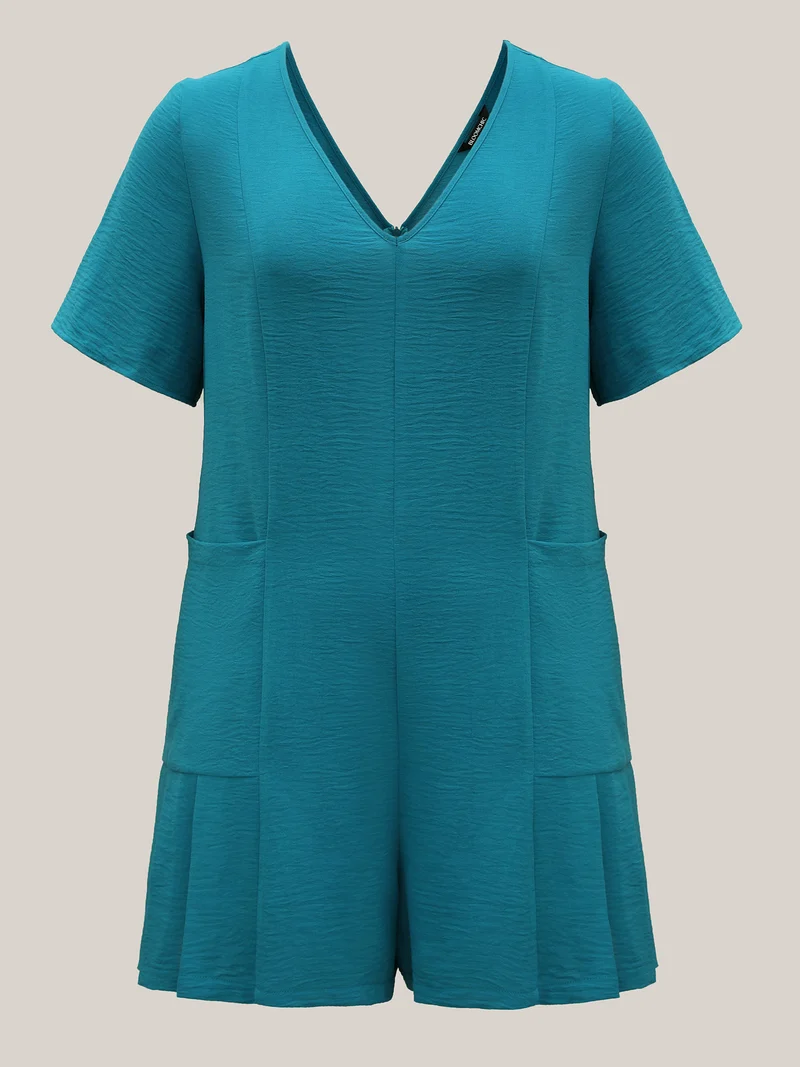 Relaxed Fit Pockets Seamed Solid Romper
