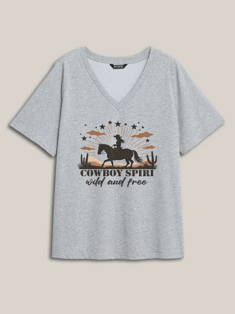 Wild & Free Pattern V-Neck T-Shirt