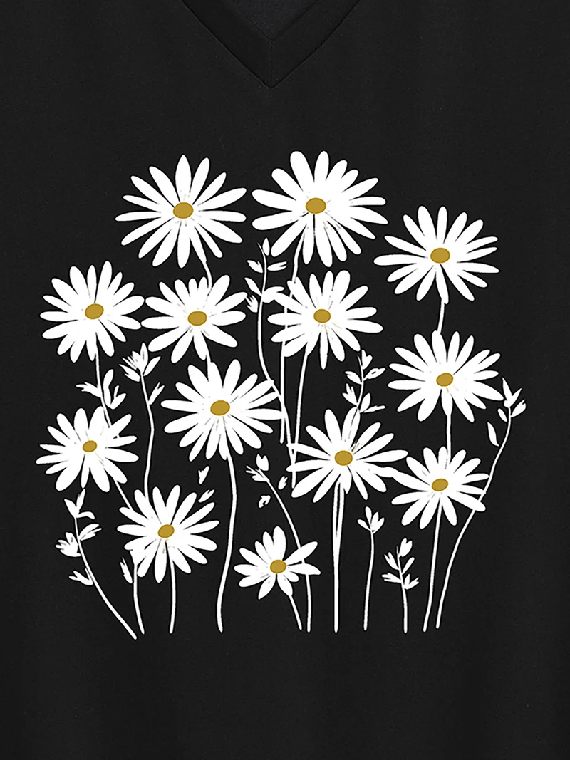 Floral Pattern V-Neck T-Shirt