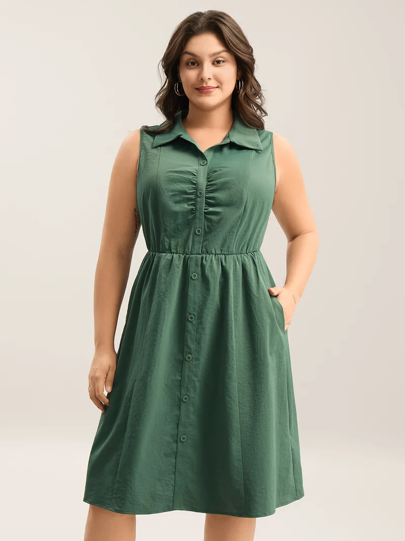 Ruched Cinched-Waist Shirt Dress