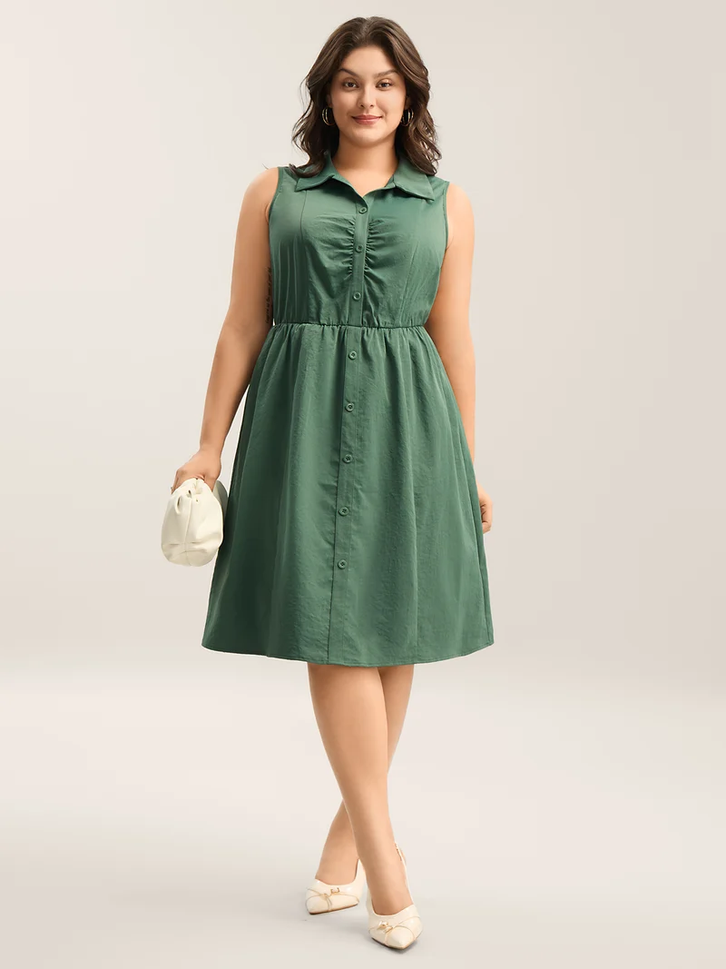 Ruched Cinched-Waist Shirt Dress