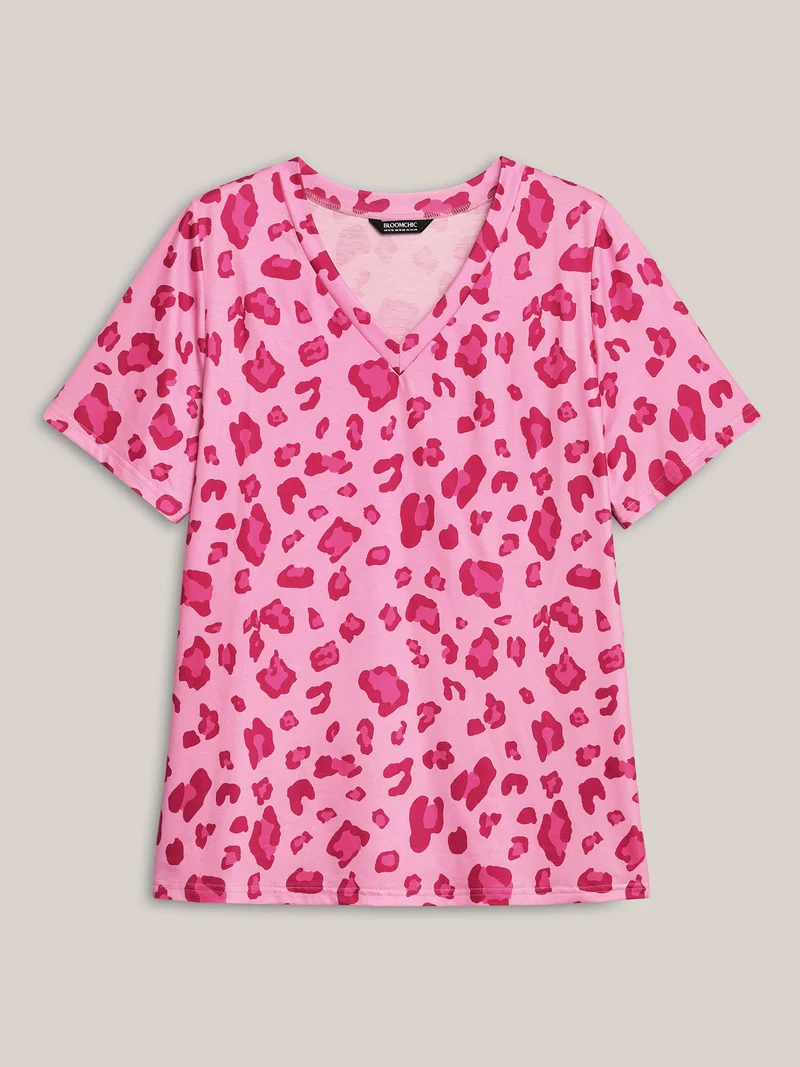 Rosy Leopard Print Relaxed T-Shirt