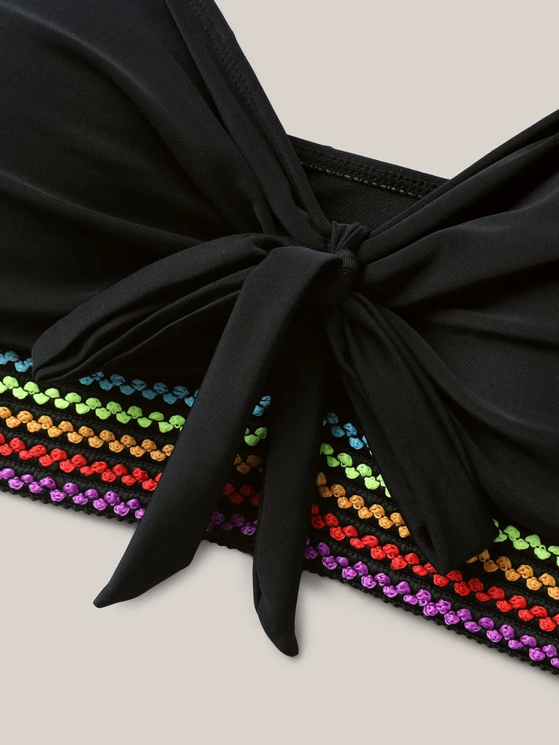 Colorful Webbed Knotted Front Swim Top
