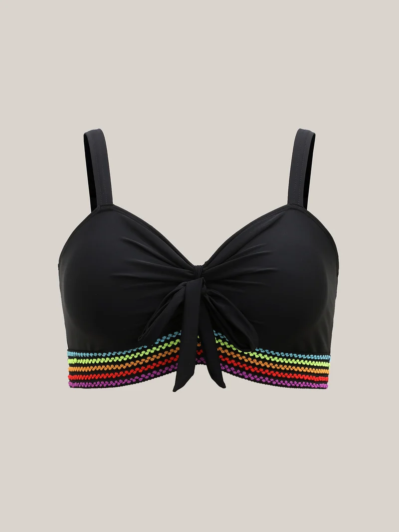 Colorful Webbed Knotted Front Swim Top