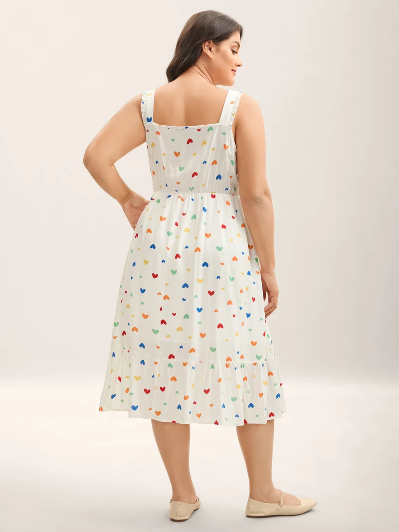 Colorful Hearts Print Pockets Midi Dress