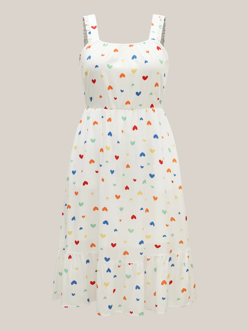 Colorful Hearts Print Pockets Midi Dress