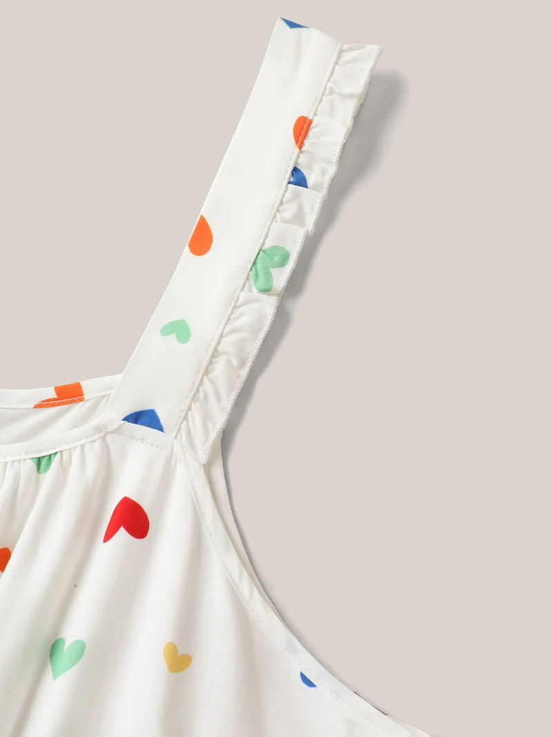 Colorful Hearts Print Pockets Midi Dress