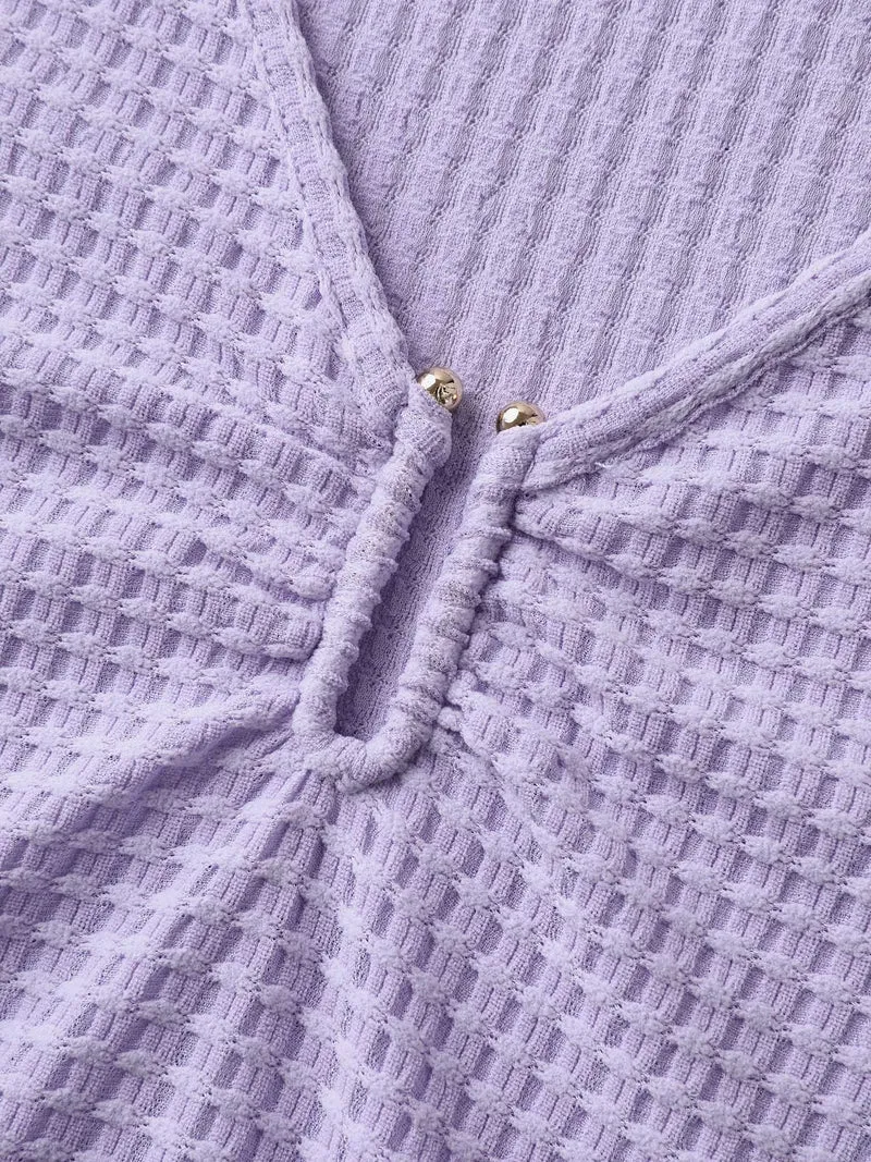 Textured Metallic Detail Split Neck Tank Top