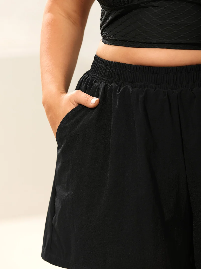 Stretchy Waist Pockets Wide-Leg Swim Bottoms