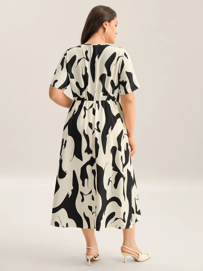 Geometric Print Surplice Neck Midi Dress