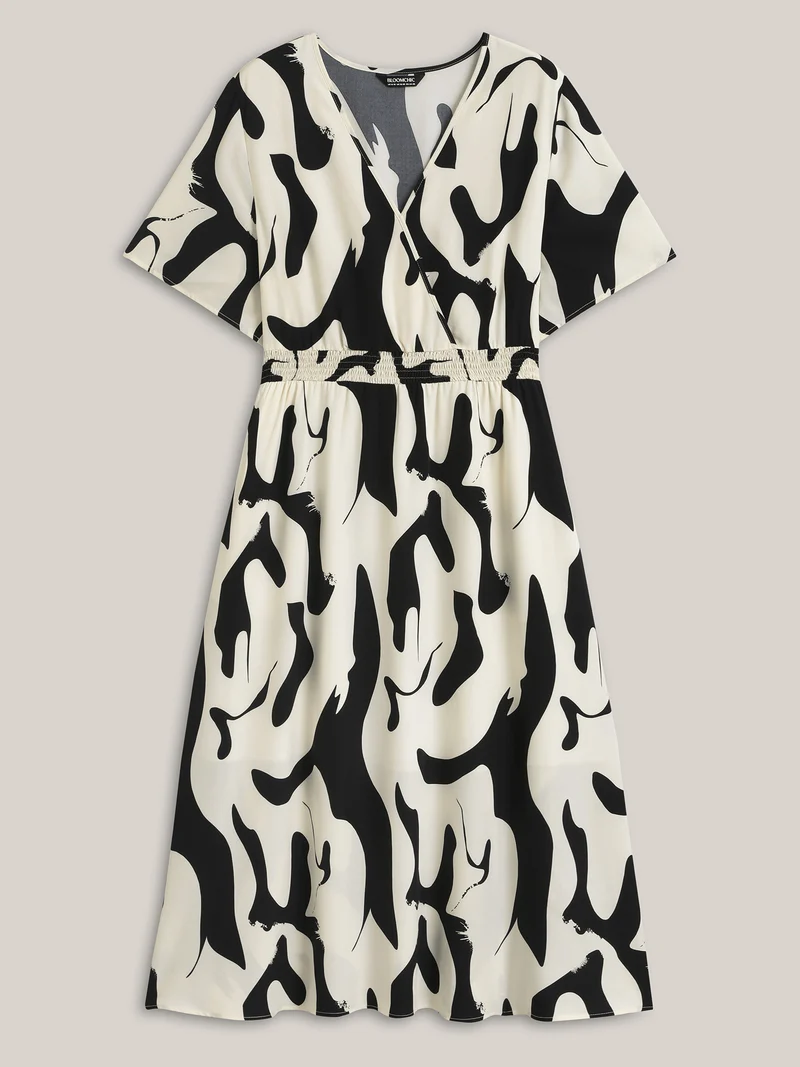 Geometric Print Surplice Neck Midi Dress