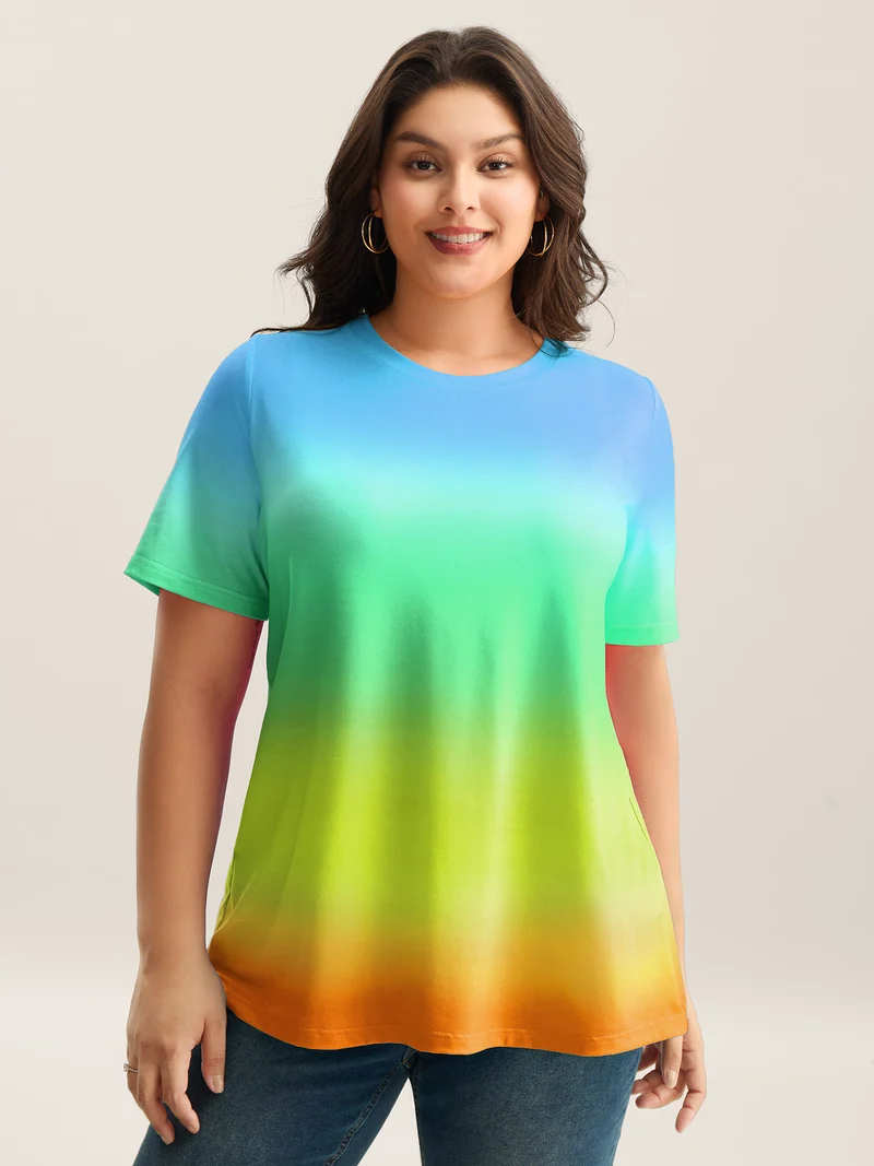 Ombre Gradient Crew Neck Curvy T-Shirt