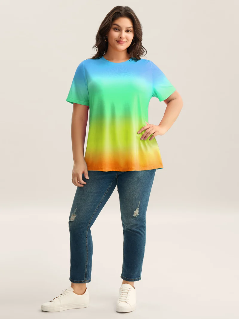 Ombre Gradient Crew Neck Curvy T-Shirt