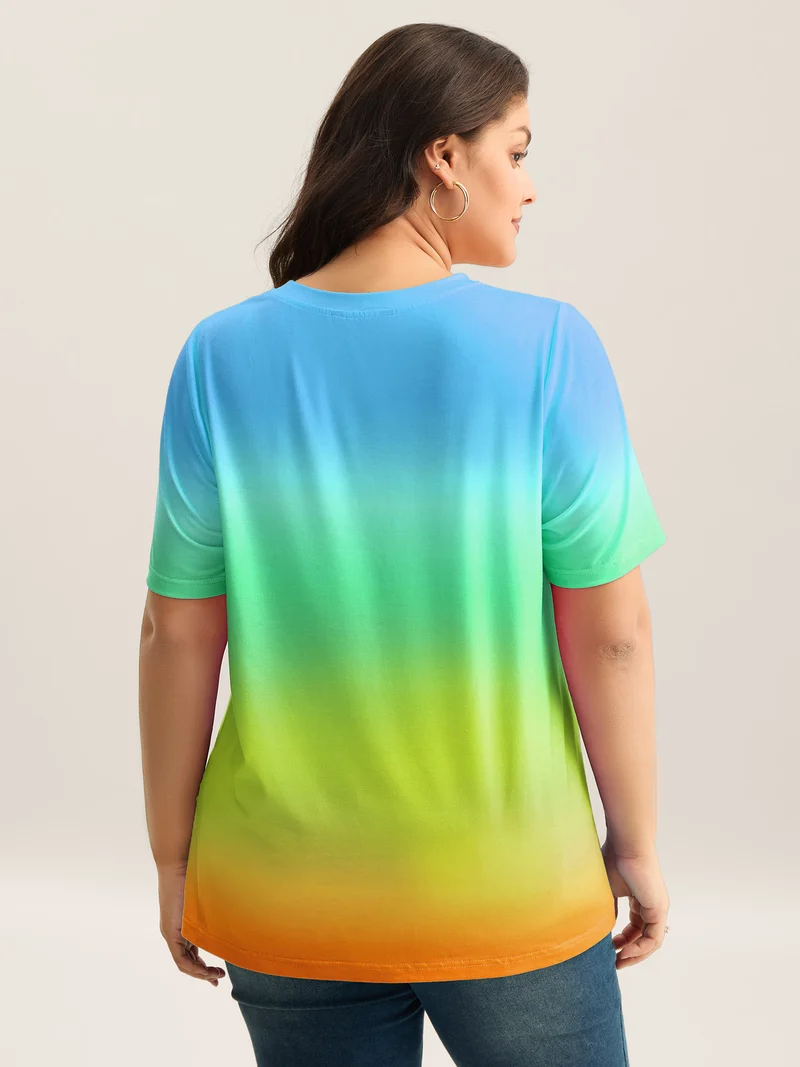 Ombre Gradient Crew Neck Curvy T-Shirt