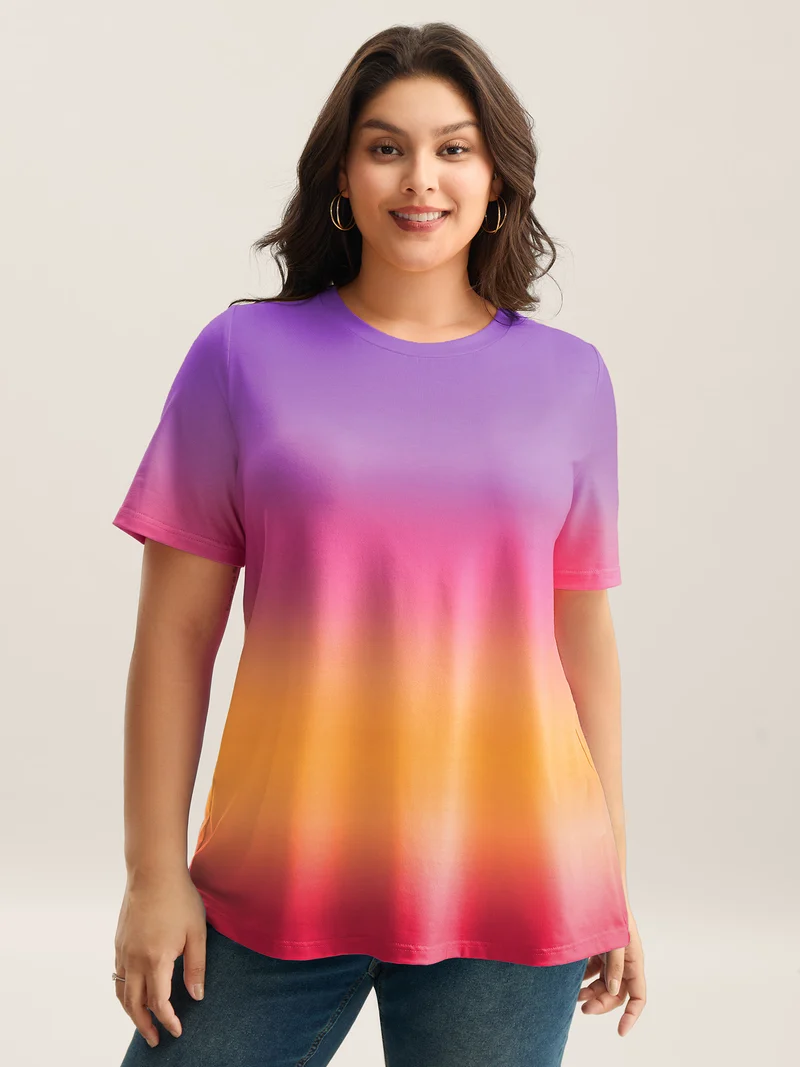 Ombre Gradient Crew Neck Curvy T-Shirt