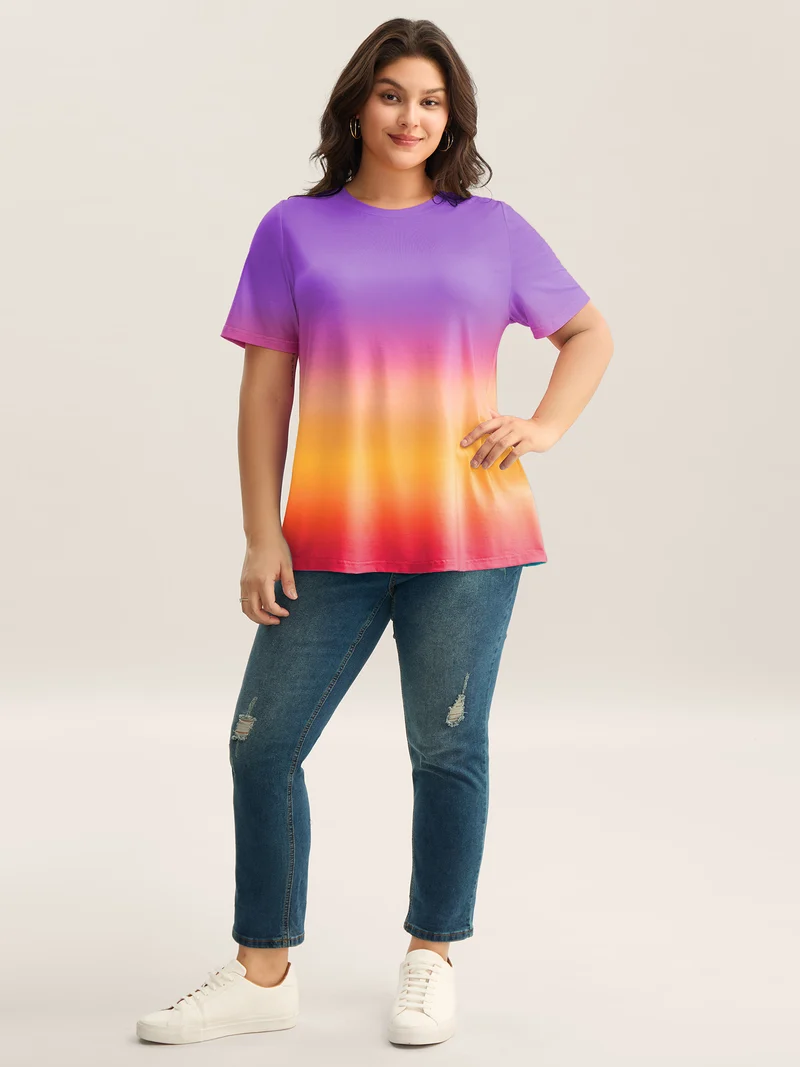 Ombre Gradient Crew Neck Curvy T-Shirt