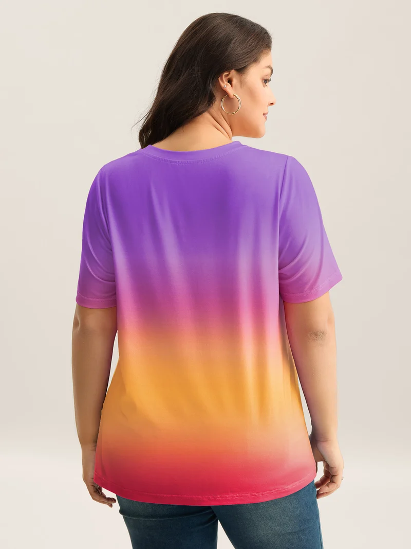 Ombre Gradient Crew Neck Curvy T-Shirt