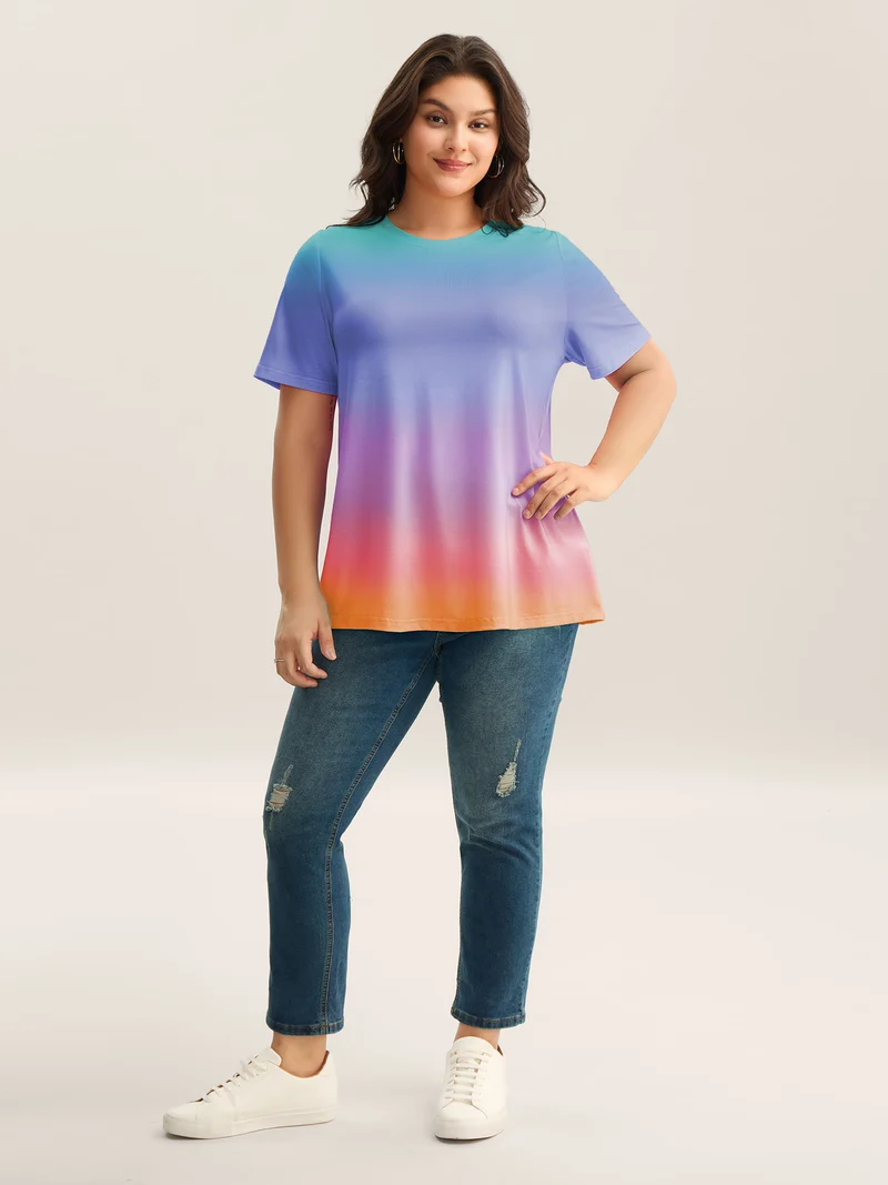 Ombre Gradient Crew Neck Curvy T-Shirt