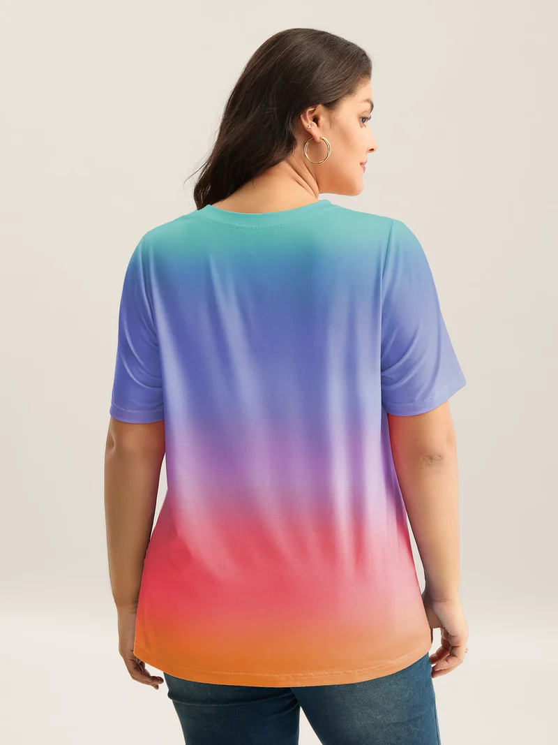 Ombre Gradient Crew Neck Curvy T-Shirt
