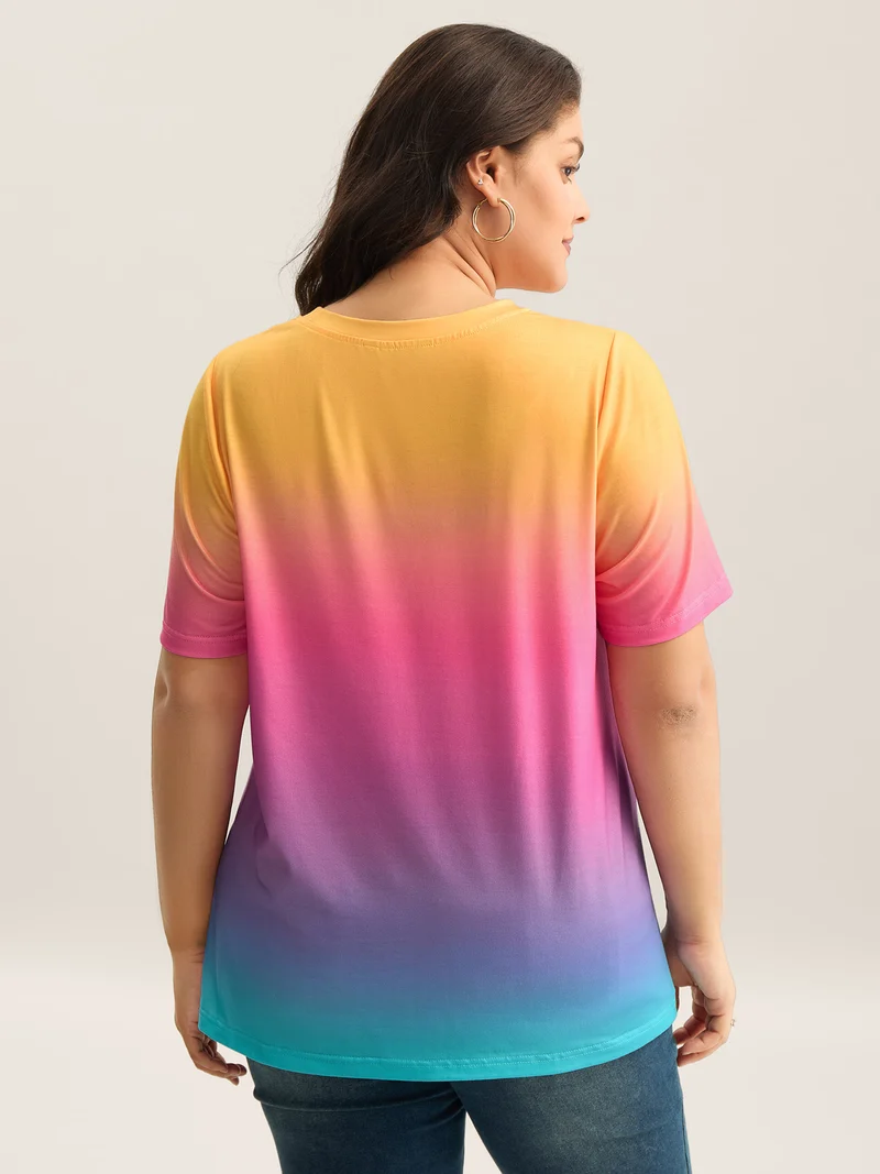 Ombre Gradient Crew Neck Curvy T-Shirt
