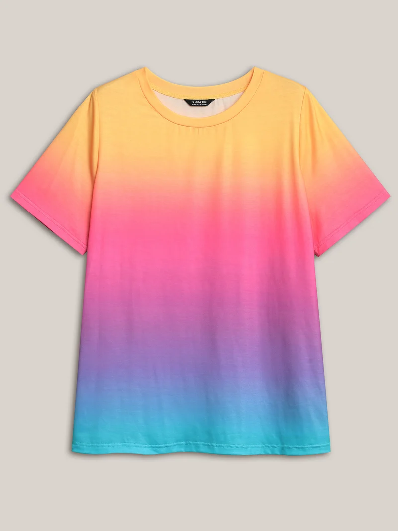 Ombre Gradient Crew Neck Curvy T-Shirt