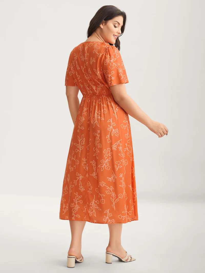 Rayon Silhouette Floral Print Midi Dress