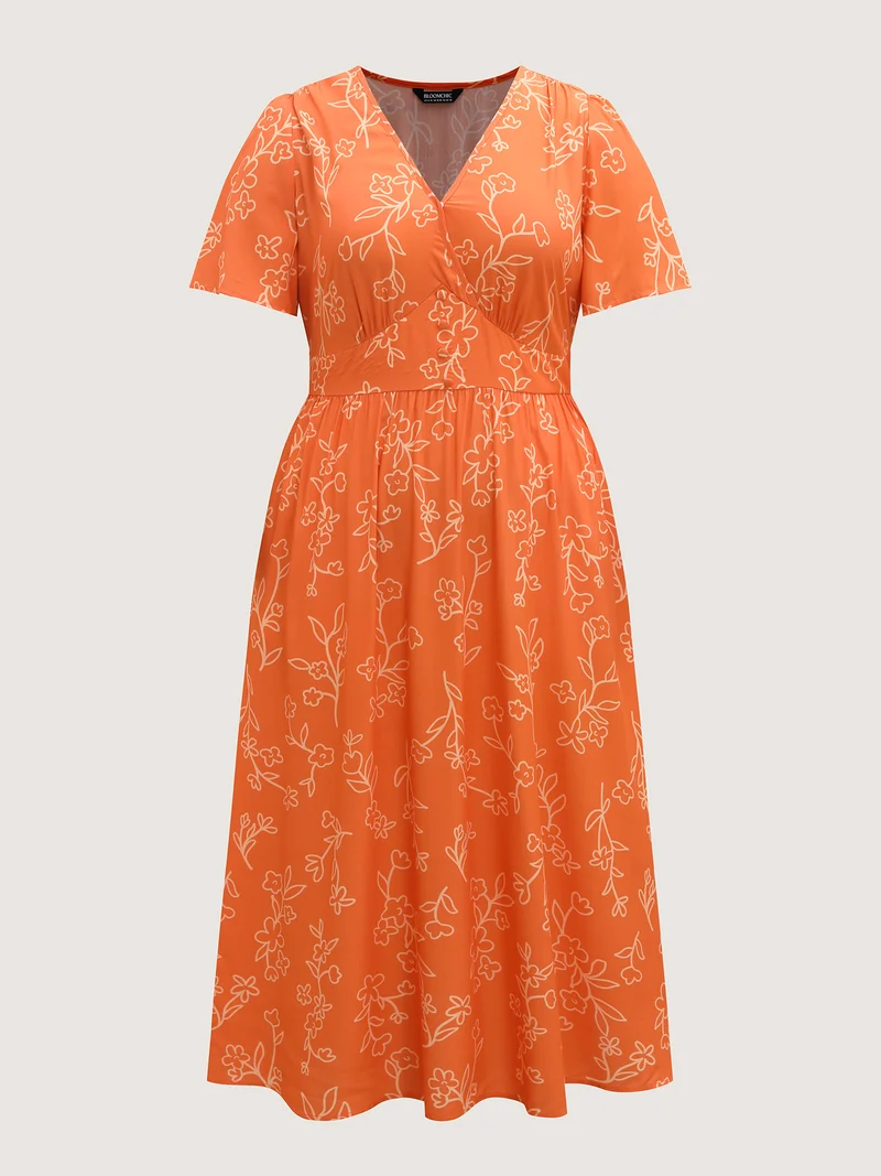 Rayon Silhouette Floral Print Midi Dress