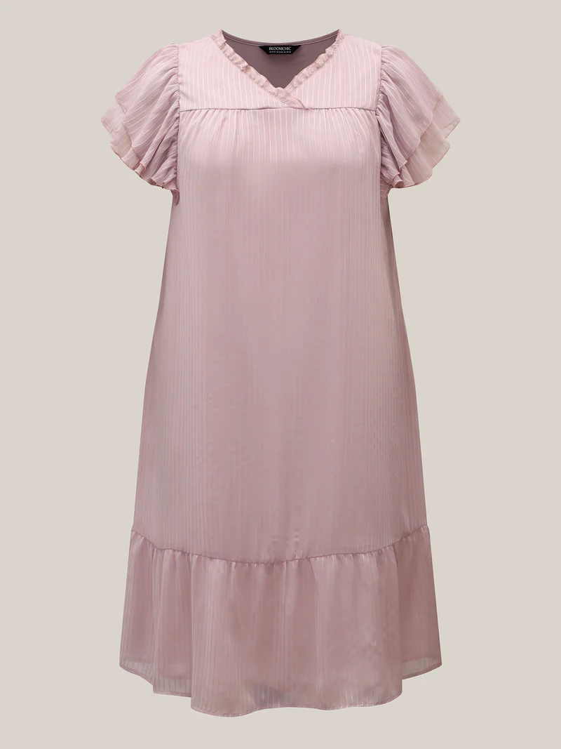 Sheer Textured Layered Ruffled Sleeve Midi Dress