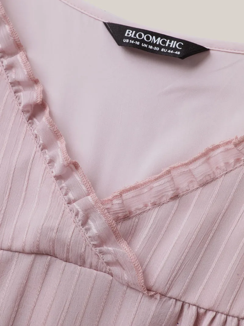 Sheer Textured Layered Ruffled Sleeve Midi Dress