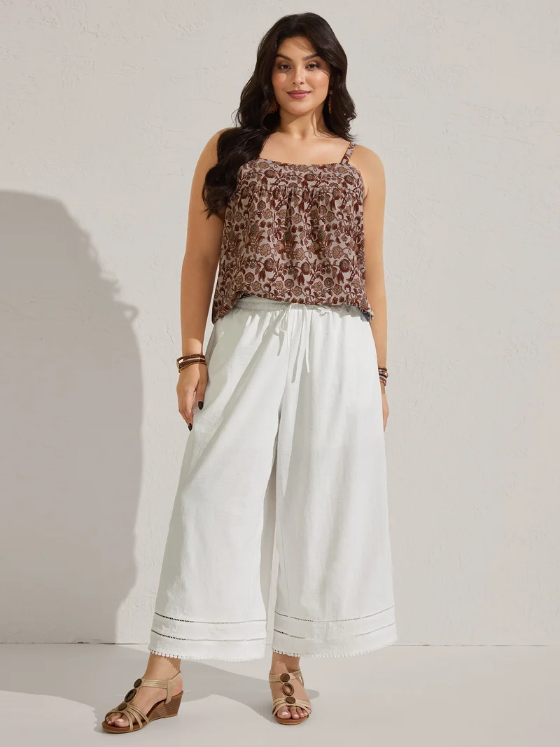 Lace Trim Wide-Leg Tie Pants