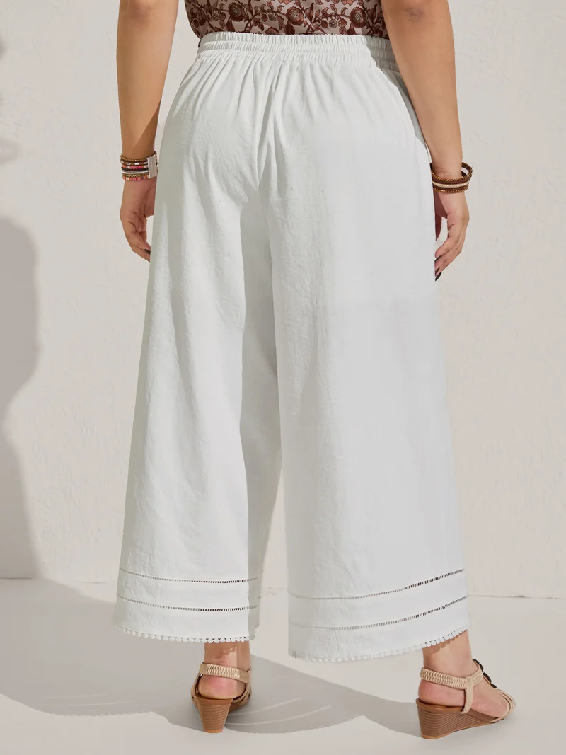 Lace Trim Wide-Leg Tie Pants