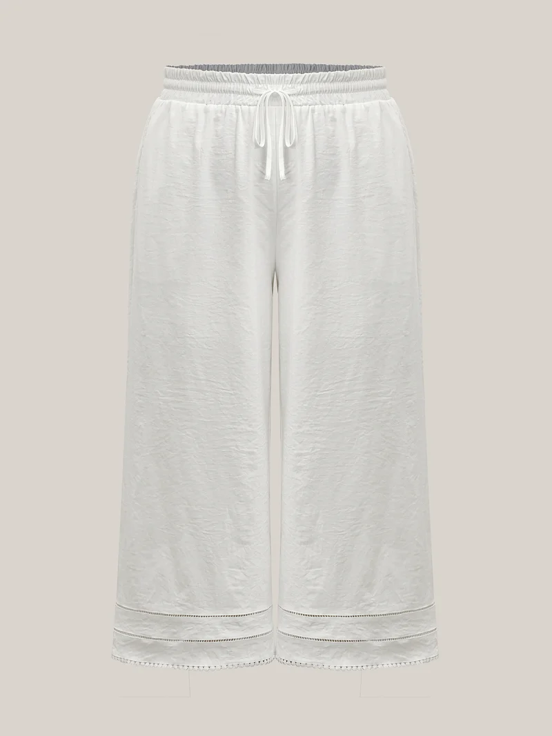 Lace Trim Wide-Leg Tie Pants
