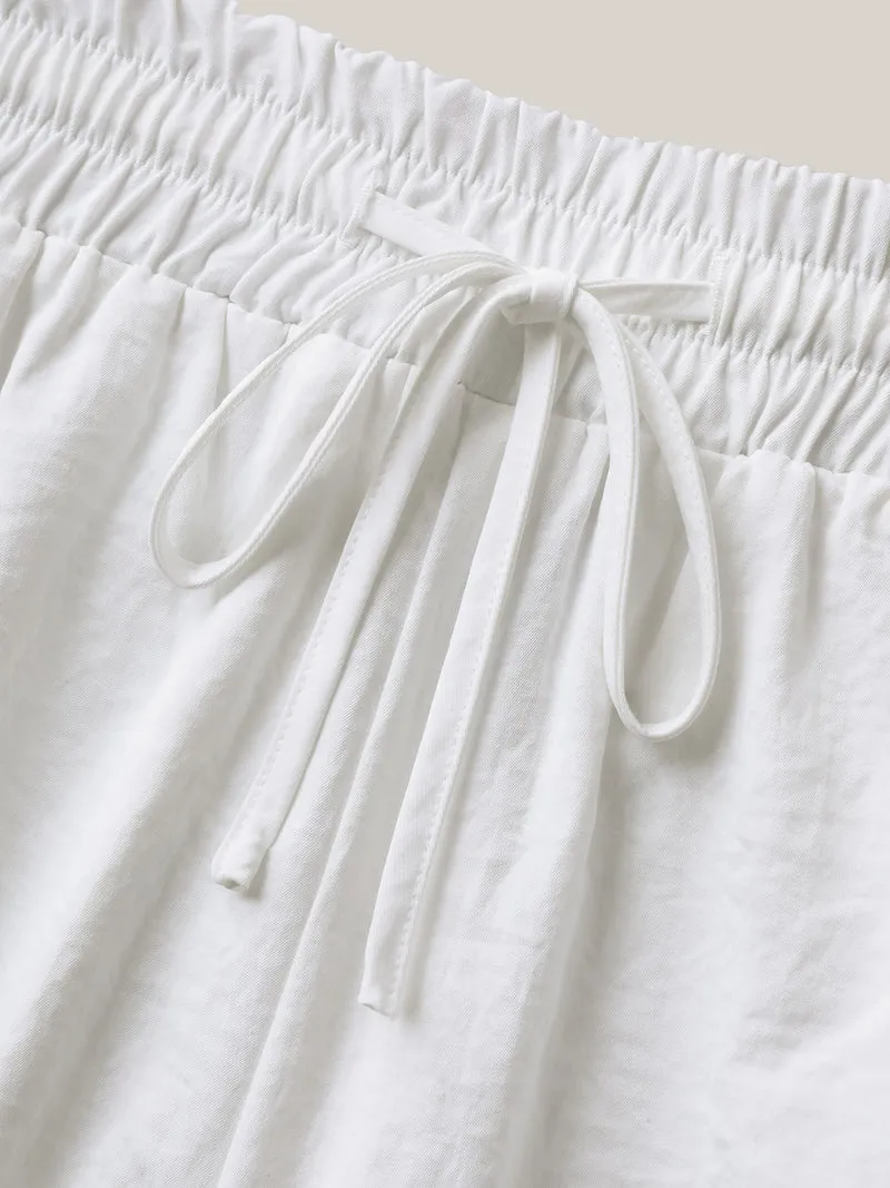 Lace Trim Wide-Leg Tie Pants
