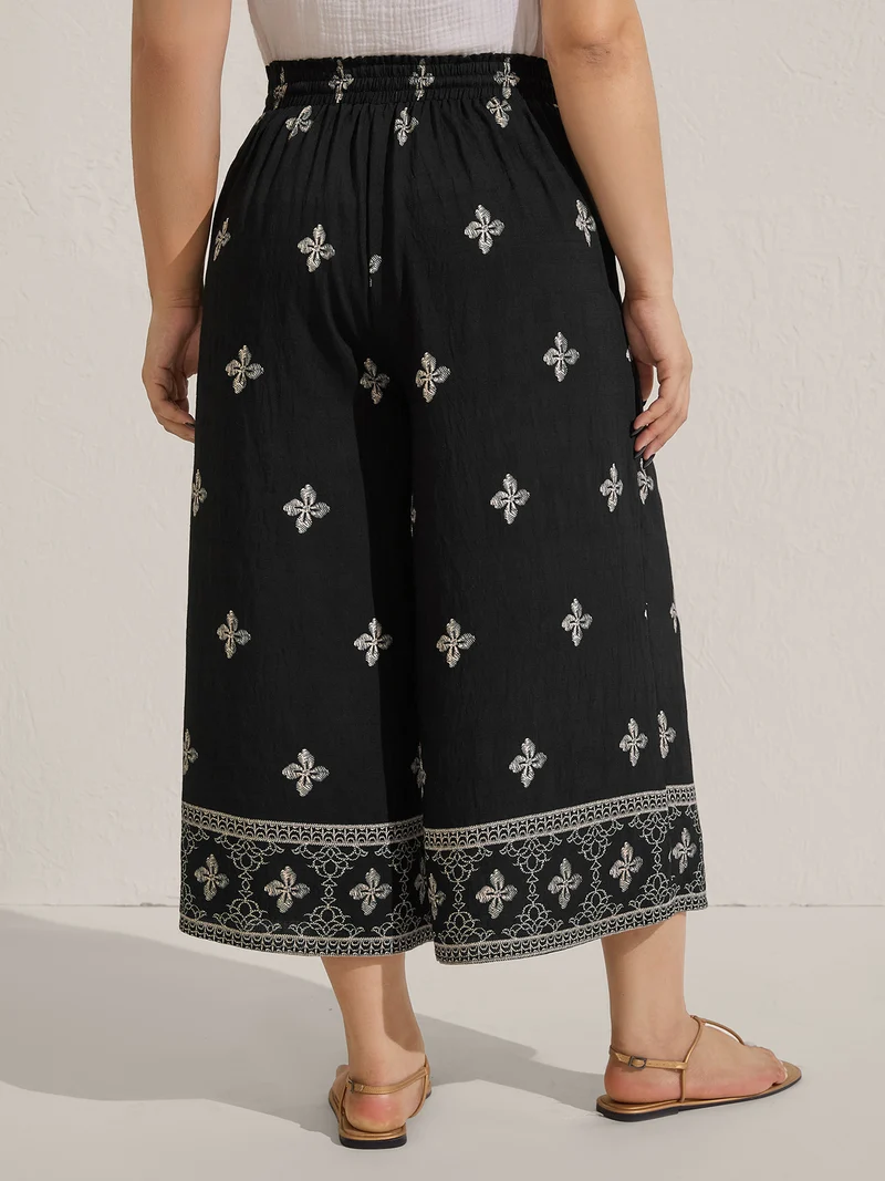 Boho Print Color Contrast Wide-Leg Pants