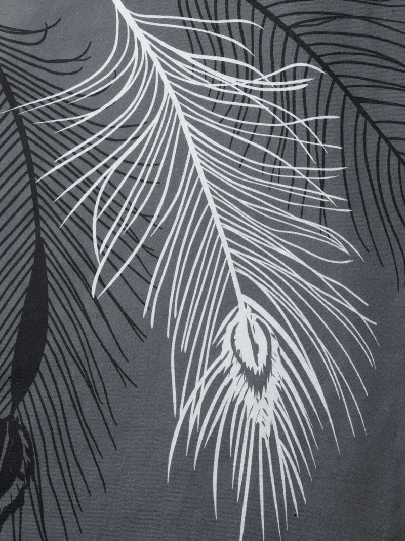 Stretchy Feather Print Cut-Out Sleeve T-Shirt