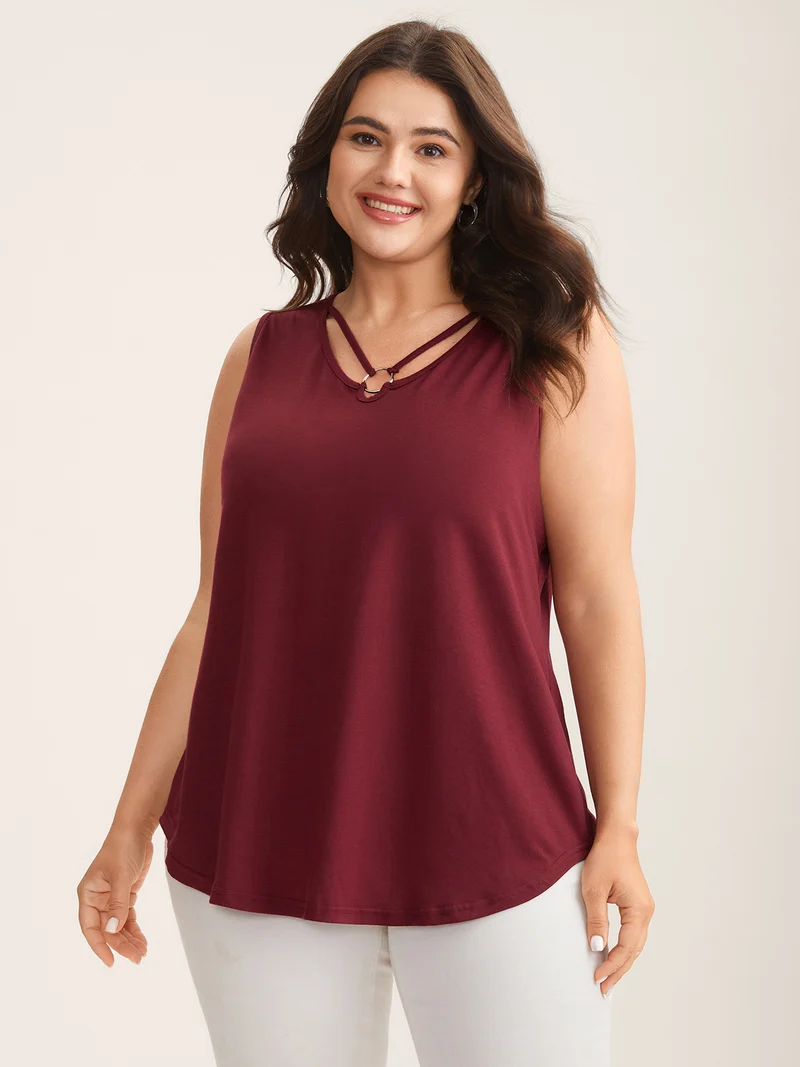 Metal Detail Cut-Out Neck Tank Top