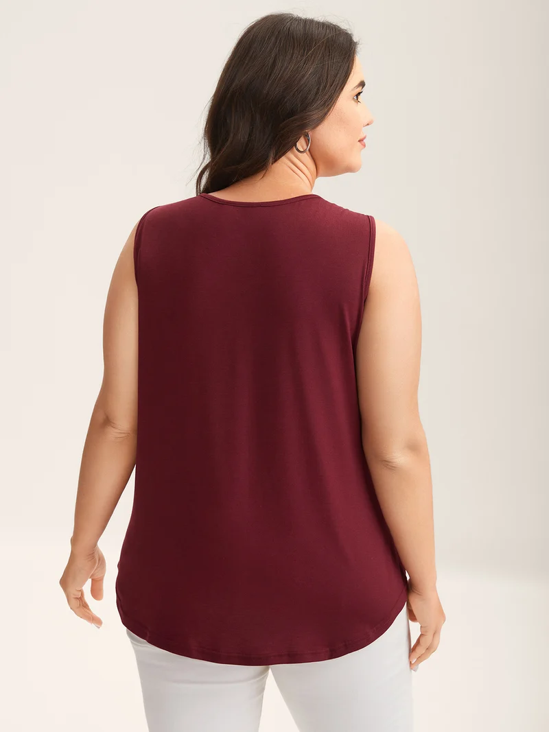 Metal Detail Cut-Out Neck Tank Top