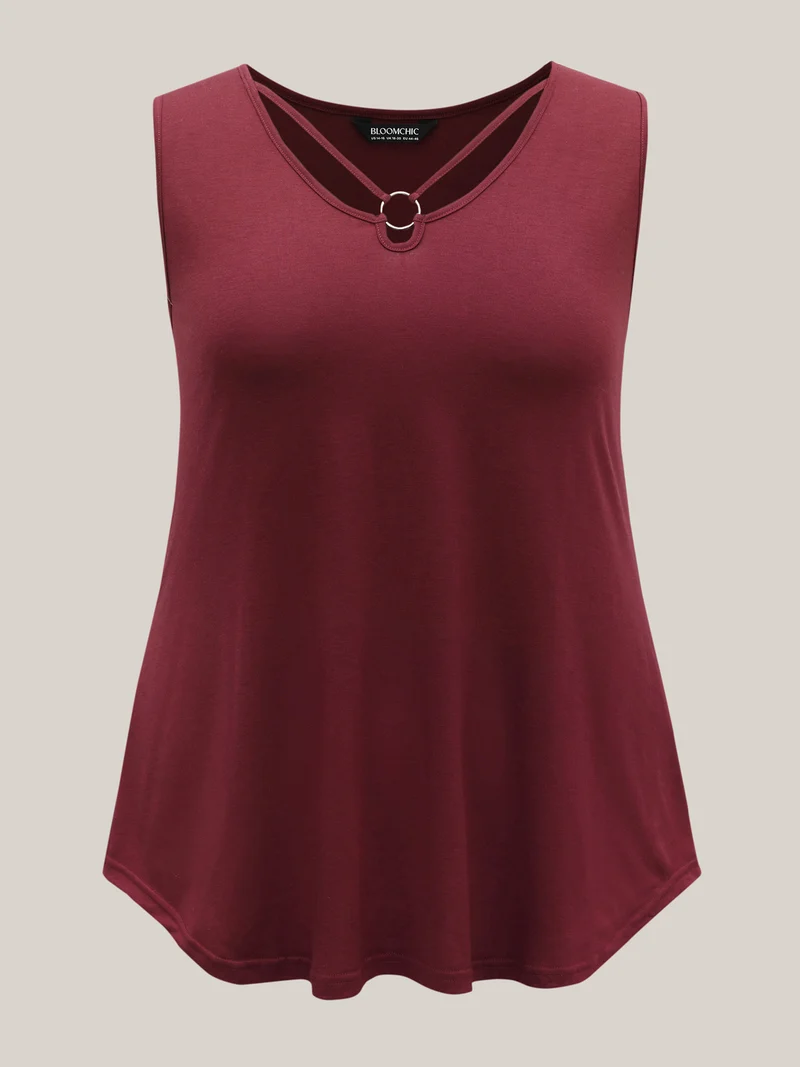 Metal Detail Cut-Out Neck Tank Top