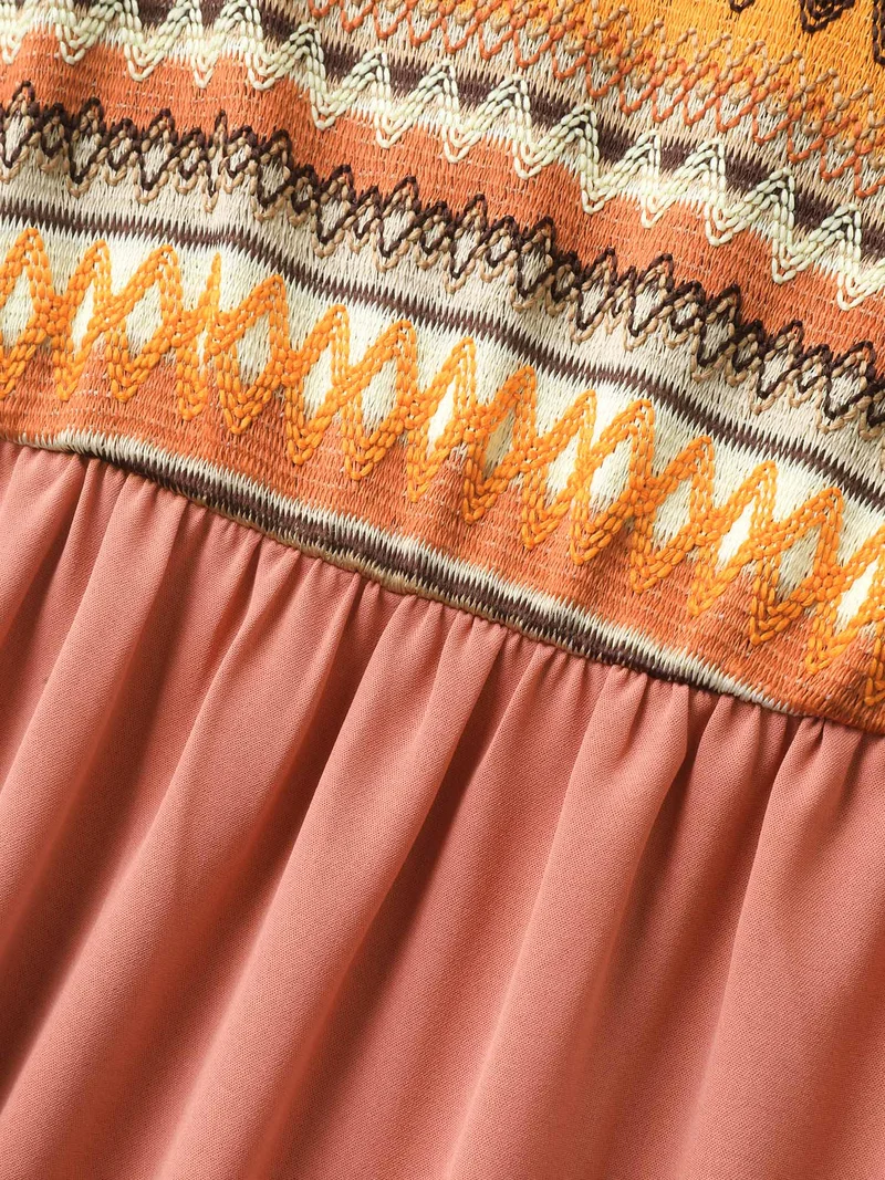 Boho Stripes V-Neck Pockets Midi Dress