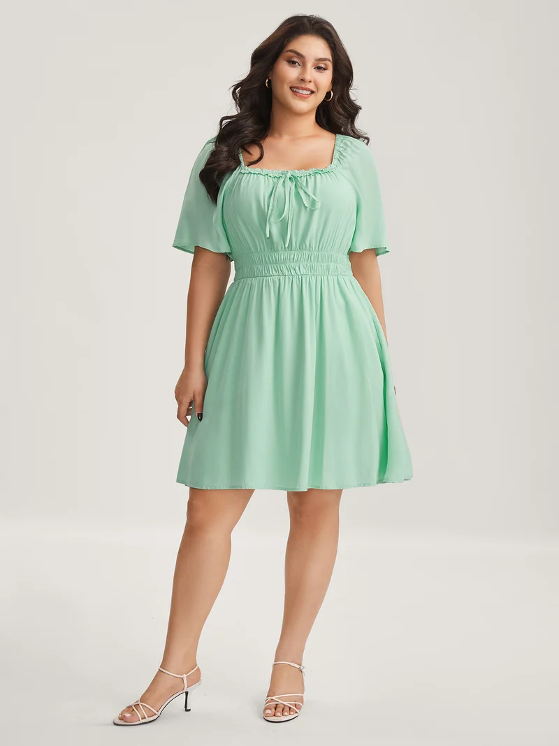Rayon Stretchy Waist Pockets Knee Dress