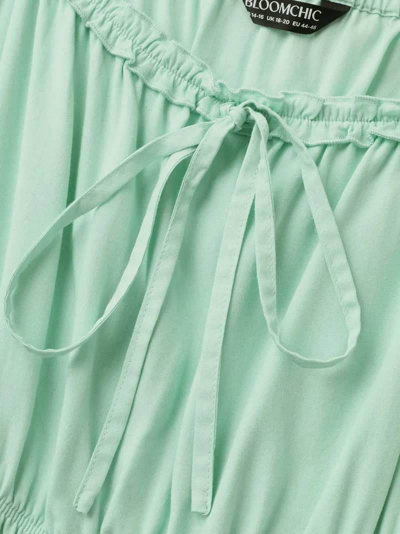 Rayon Stretchy Waist Pockets Knee Dress