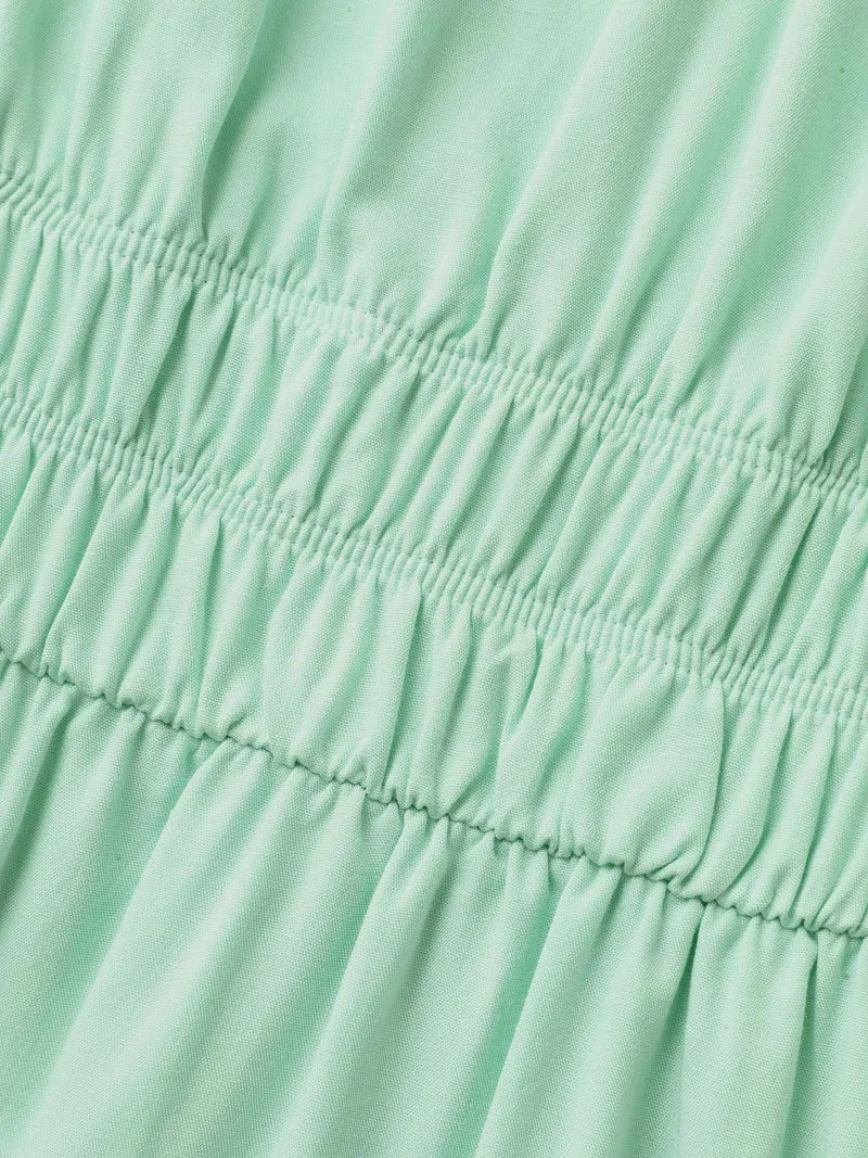 Rayon Stretchy Waist Pockets Knee Dress