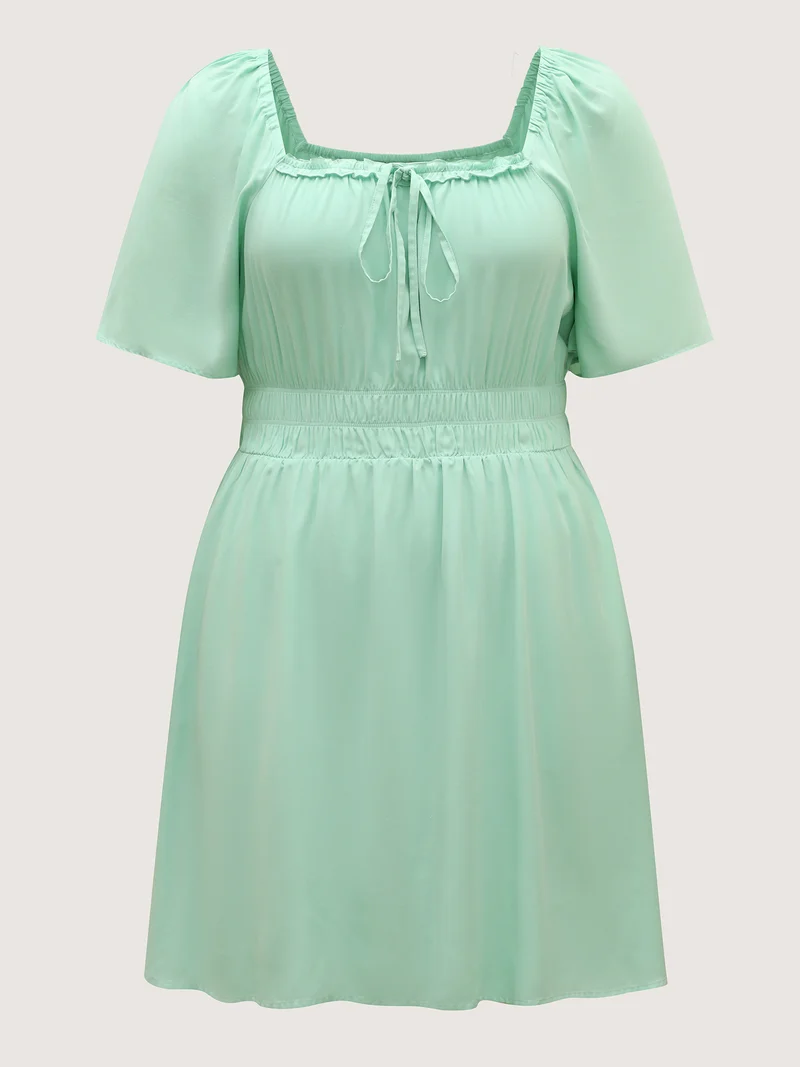 Rayon Stretchy Waist Pockets Knee Dress