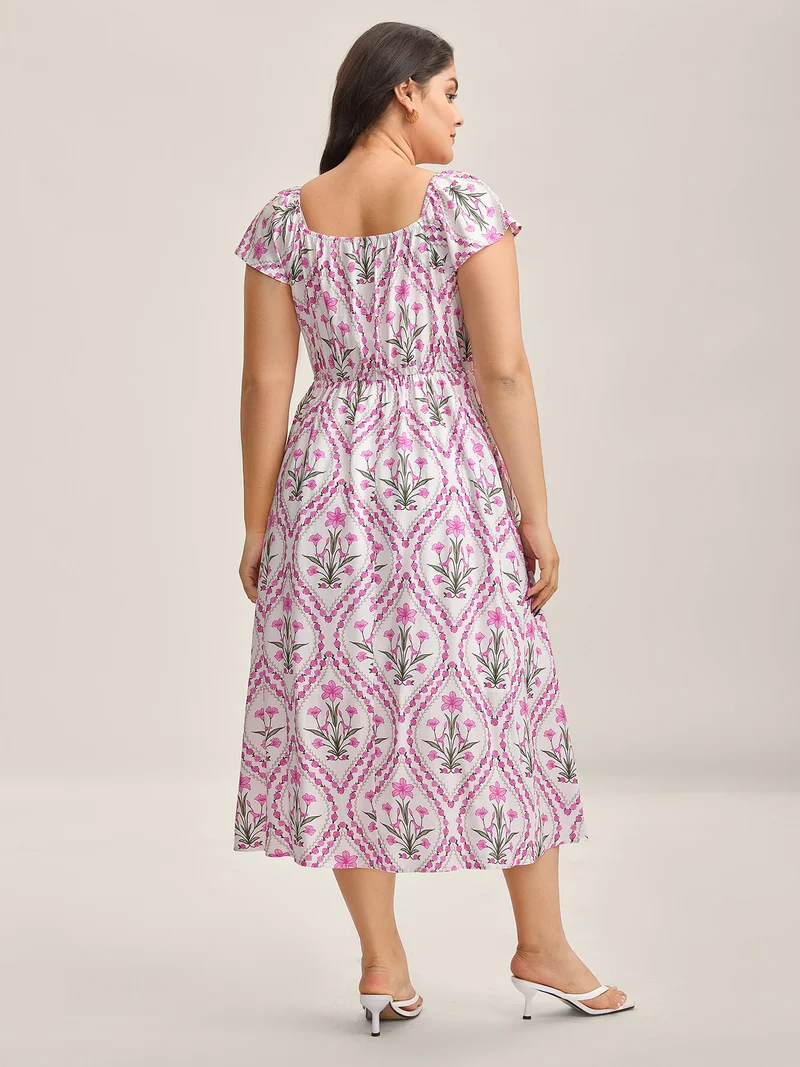 Floral Print Pockets Midi Dress