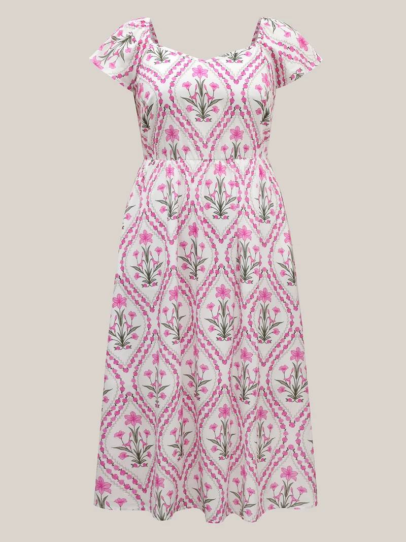 Floral Print Pockets Midi Dress