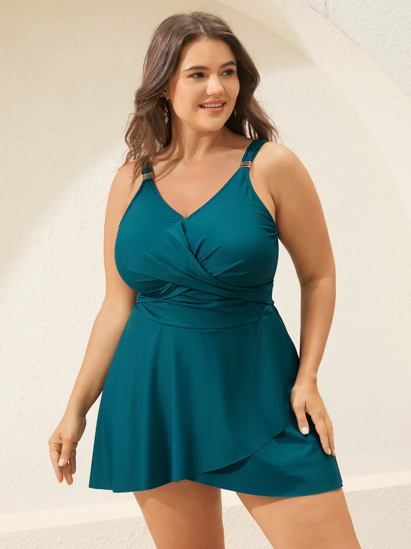 Anti-Float Tie Twist Solid Swim Dress