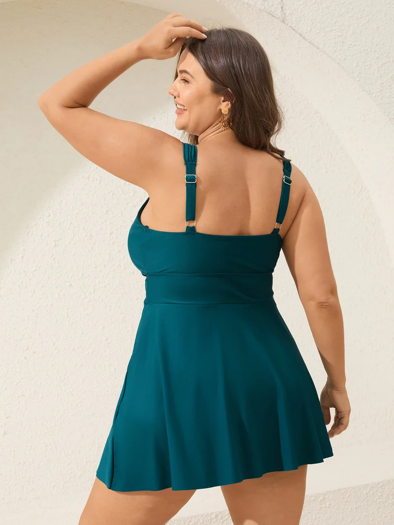 Anti-Float Tie Twist Solid Swim Dress